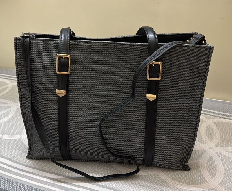 Stylish Grey Bag with Gold Accents