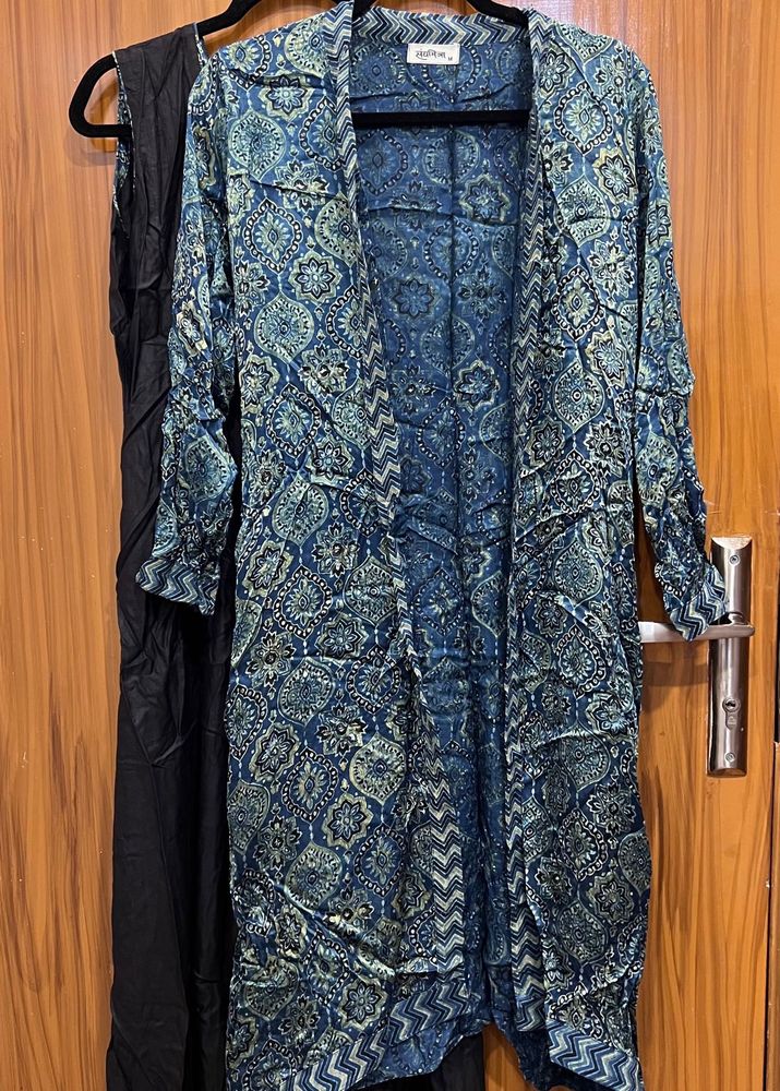 Boho Print Blue Shrug with black gown under