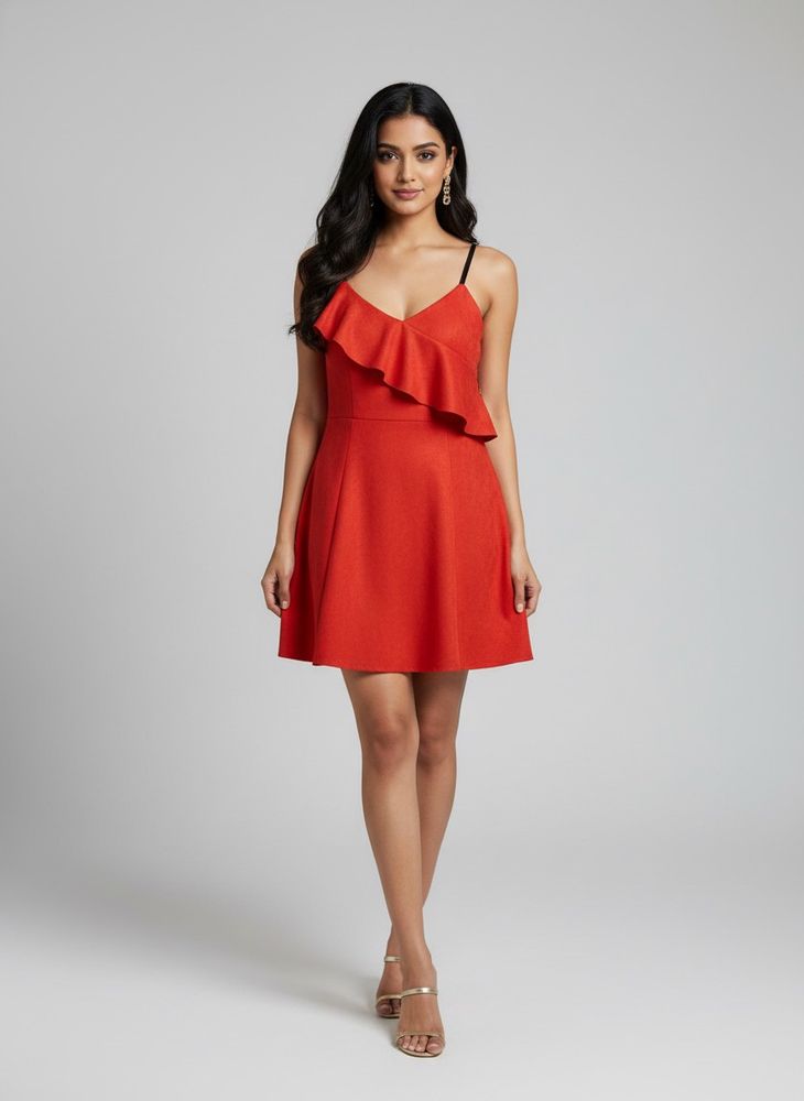 Stunning Red Ruffled Spaghetti Strap Dress