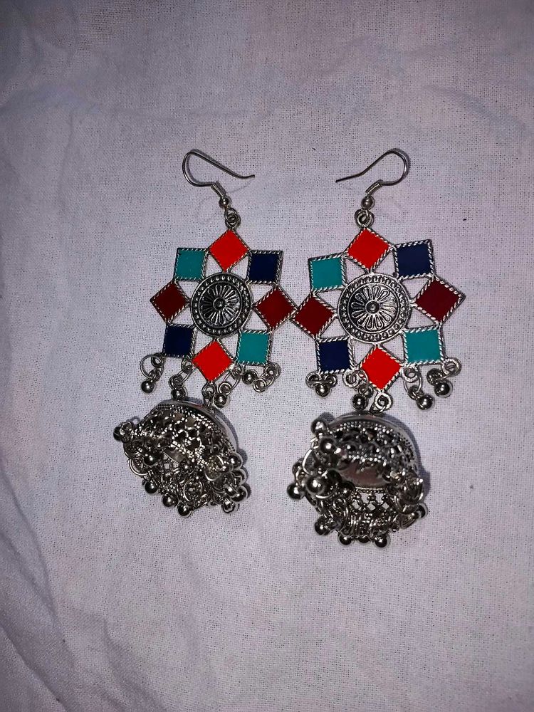 Boho Multi-Color Jhumka Earrings