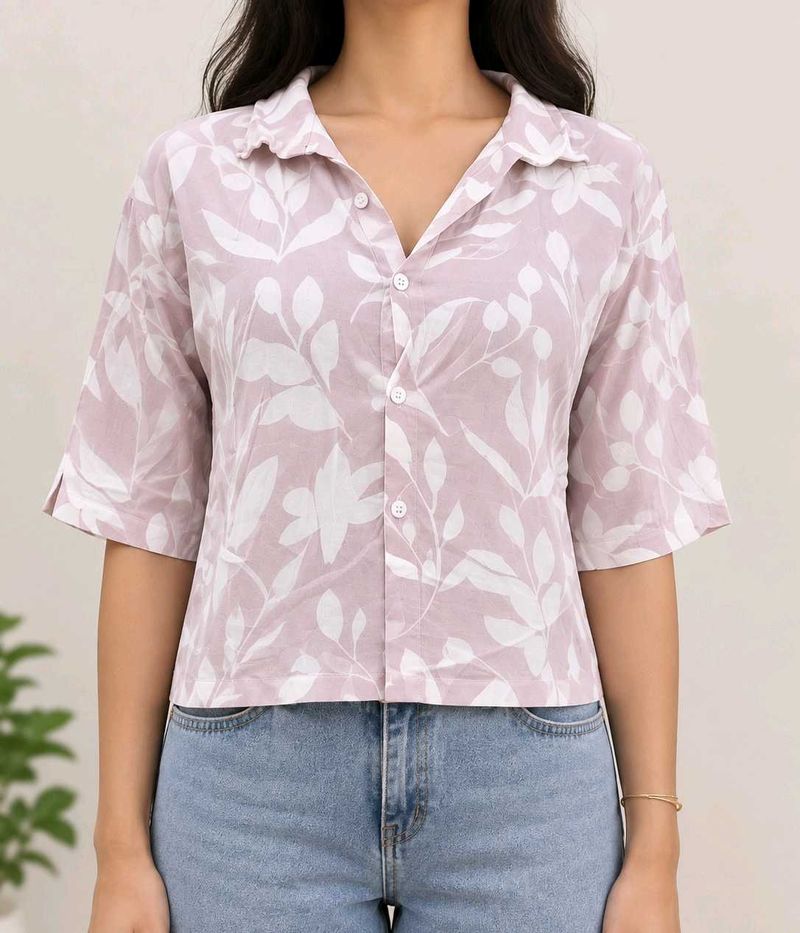 Floral Print Cropped Shirt