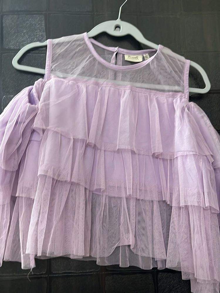 Lavender Ruffled Cold-Shoulder Top