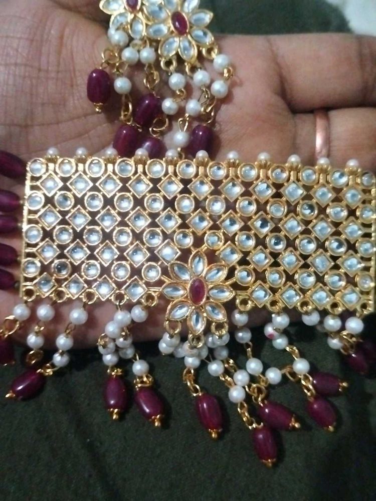 Beautiful mehroon colour necklace set