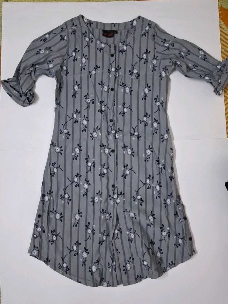Grey Floral Striped Kurta