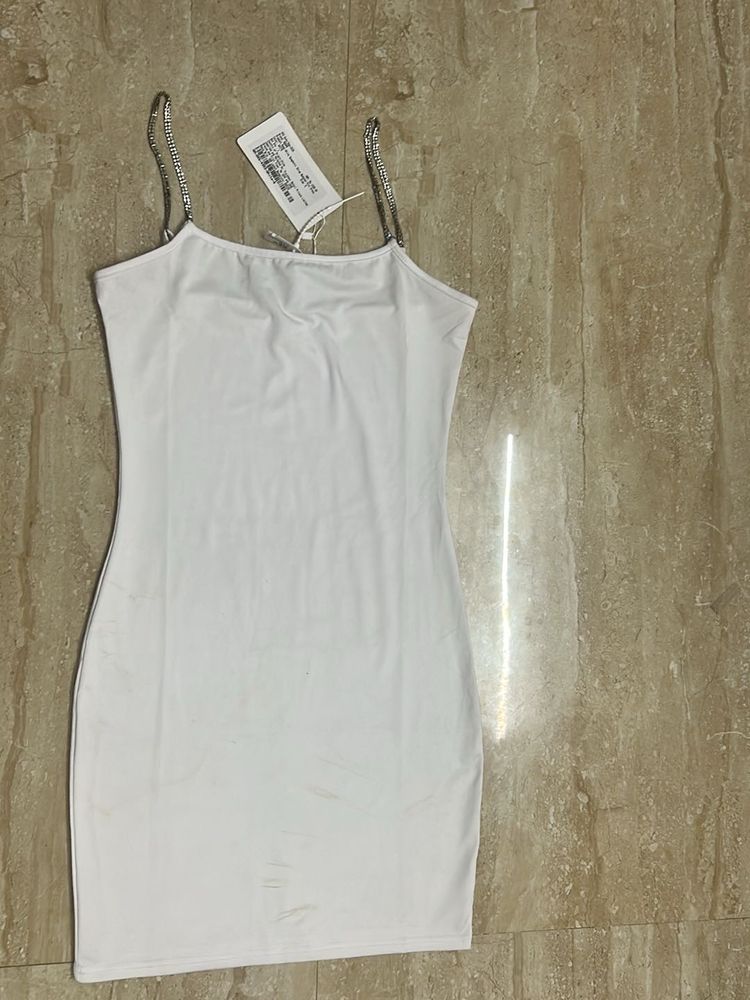 White Mini Dress with Diamante Straps