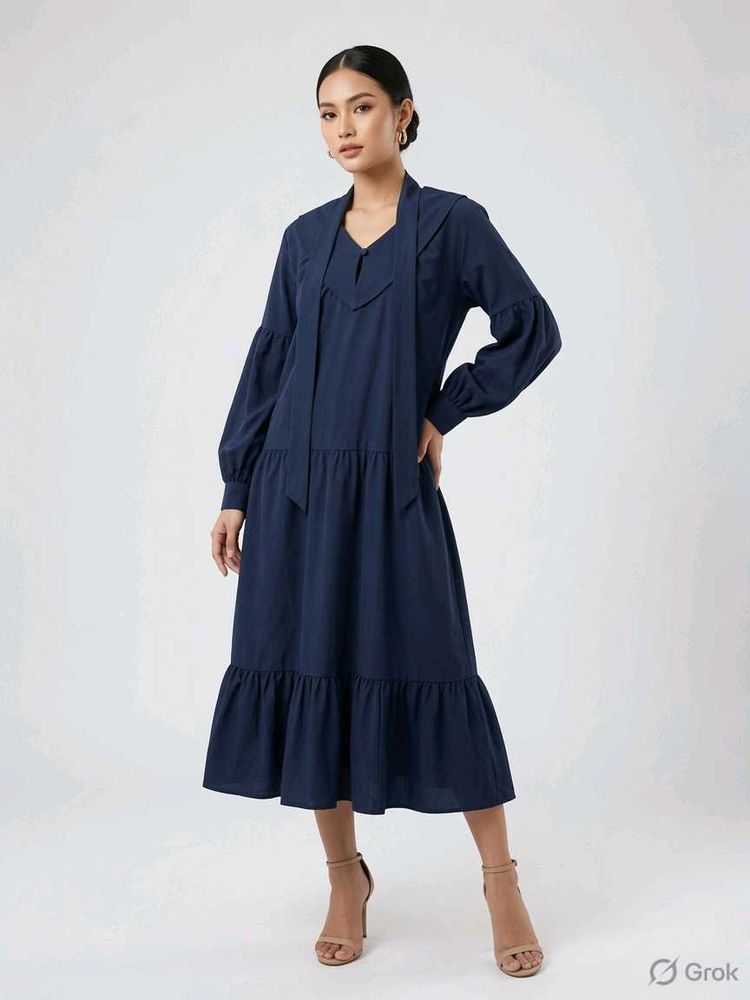 Navy Blue Midi Tiered Dress
