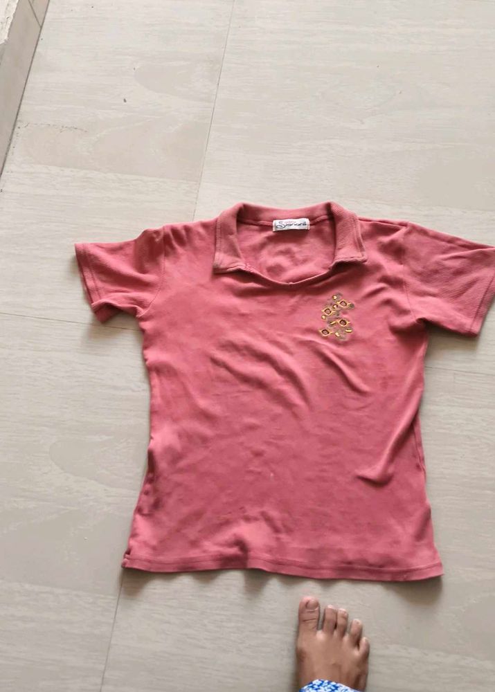 Cute Pink Collared Polo T-Shirt