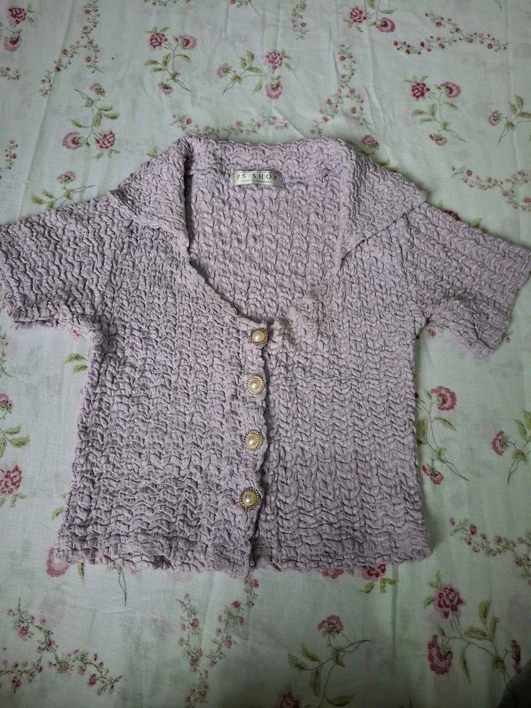 Chic Lavender Crinkle Knit Top