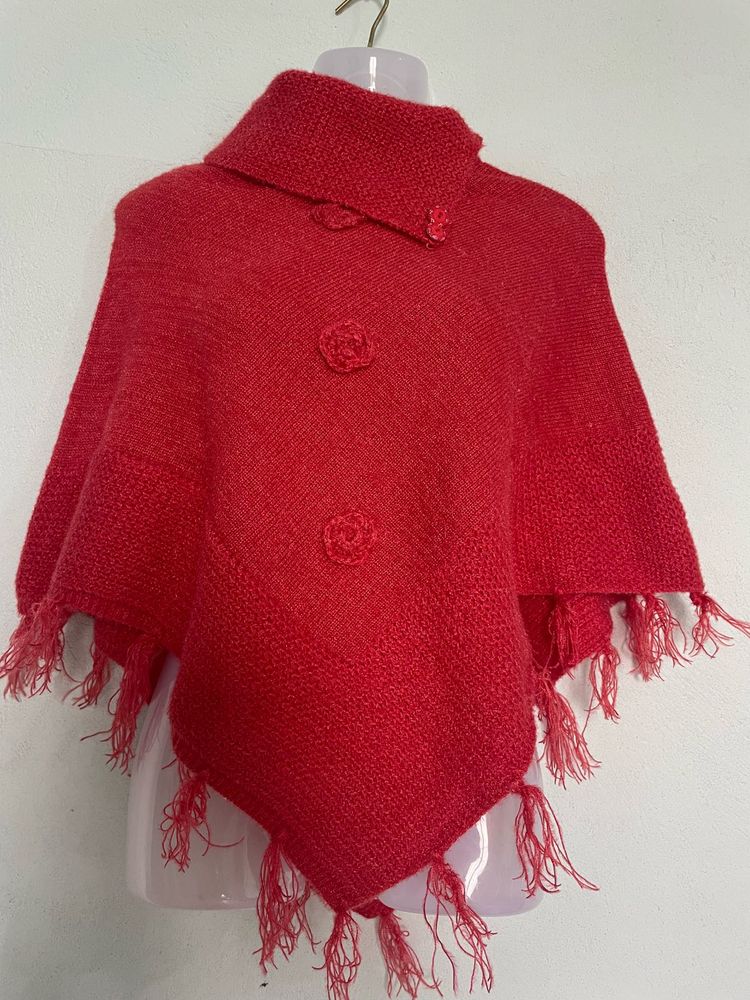 Rose  Knitted Poncho