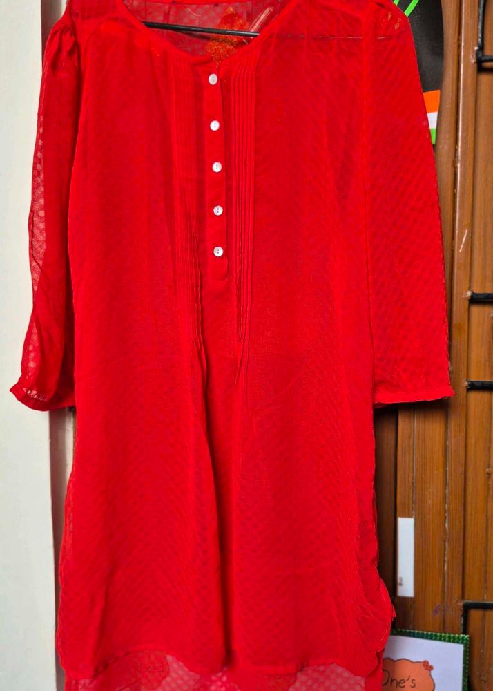 Red Button-Down Kurti