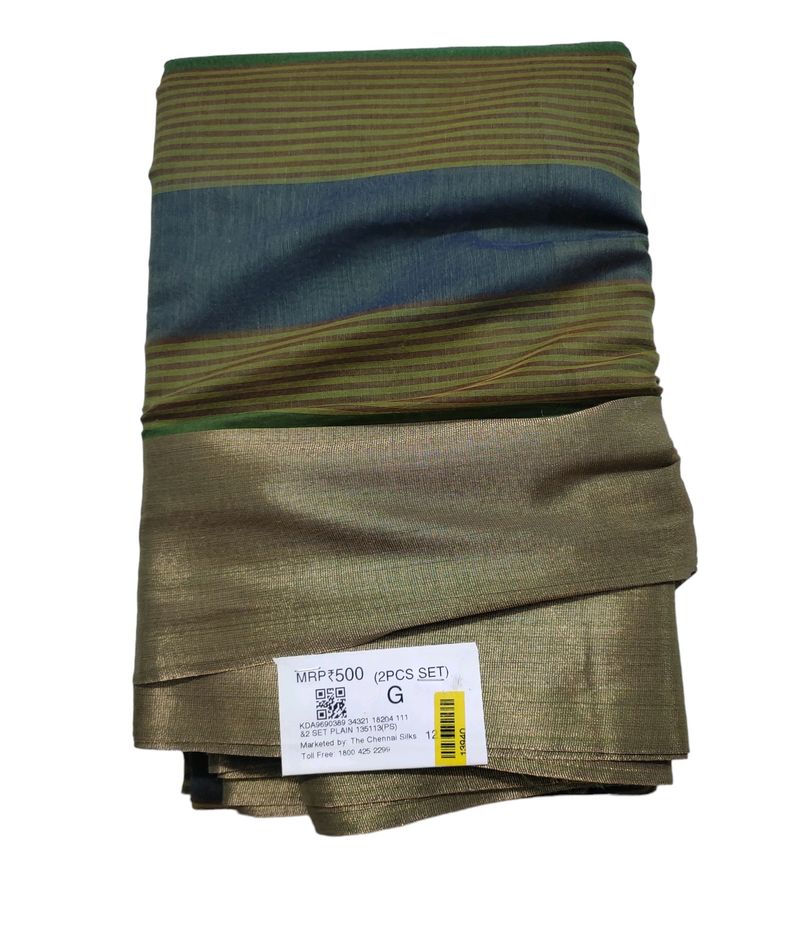 Greenish Blue Cotton with Solid Zari New