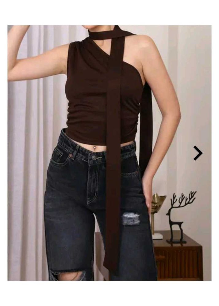 Chic Brown One-Shoulder Wrap Top