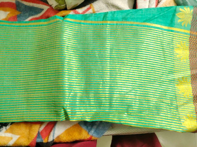 Green &amp; Gold Striped Saree