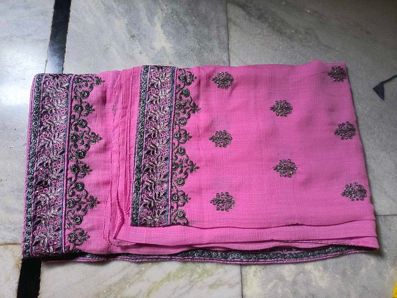 Pink Embroidered Saree
