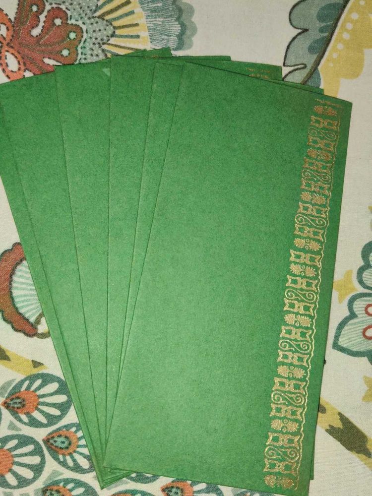 Vintage Green Envelopes with Gold Trim
