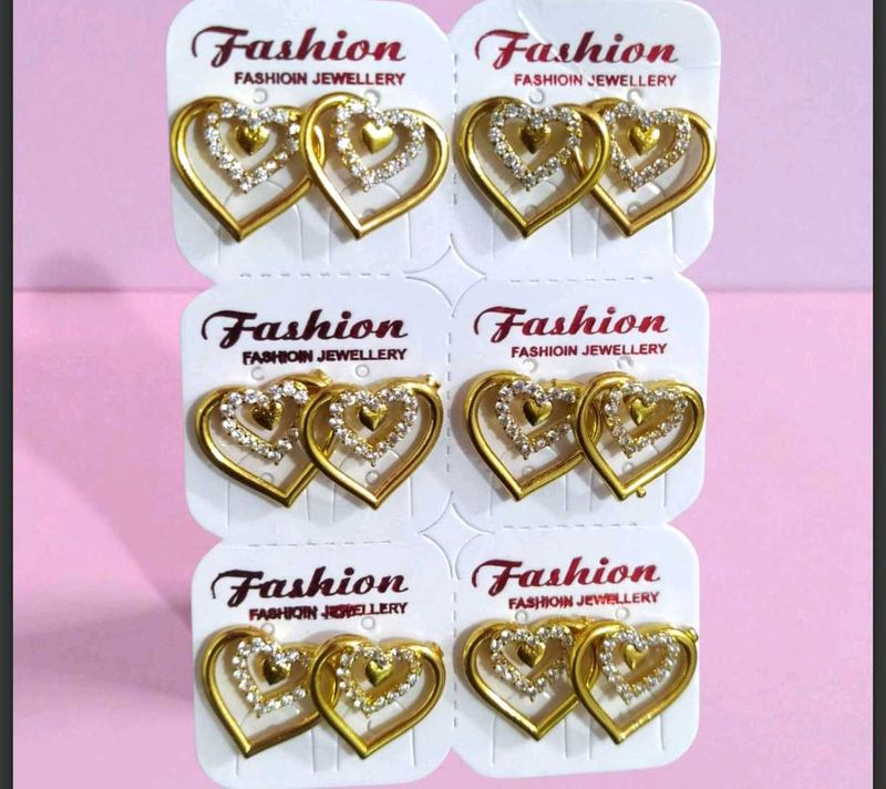 Gold-tone Heart Earrings 6 st