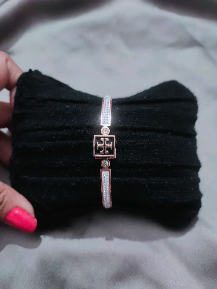 Tory Burch Brand,Anti Tarnish Stainless Steel Handcuffs With Black MOP And Ad Stone Work