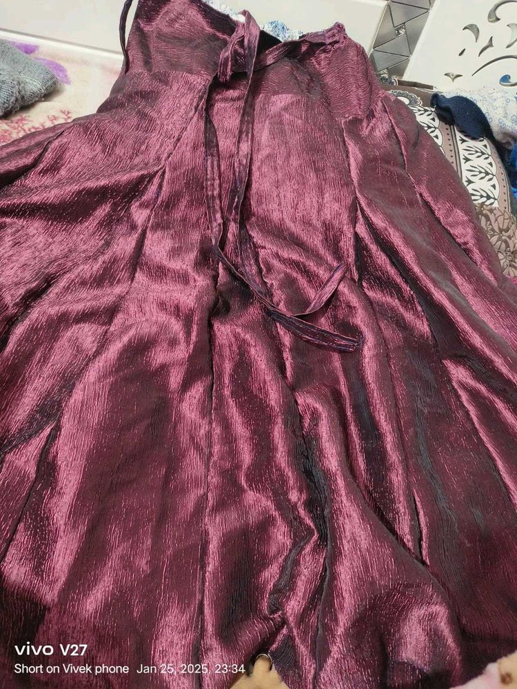 Burgundy Satin long Skirt