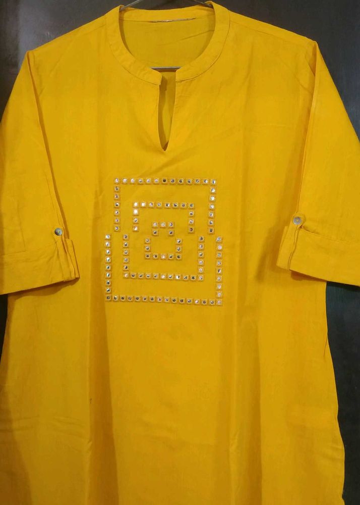 Vibrant Yellow Kurta with Mirror Work