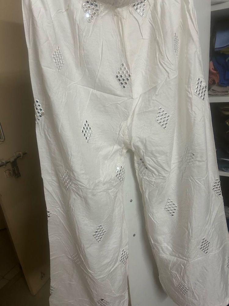 Embellished White Palazzo Pants