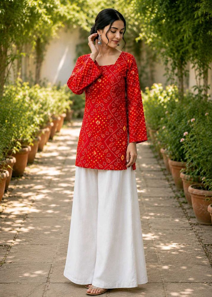 Red Bandhani Print Kurta XS