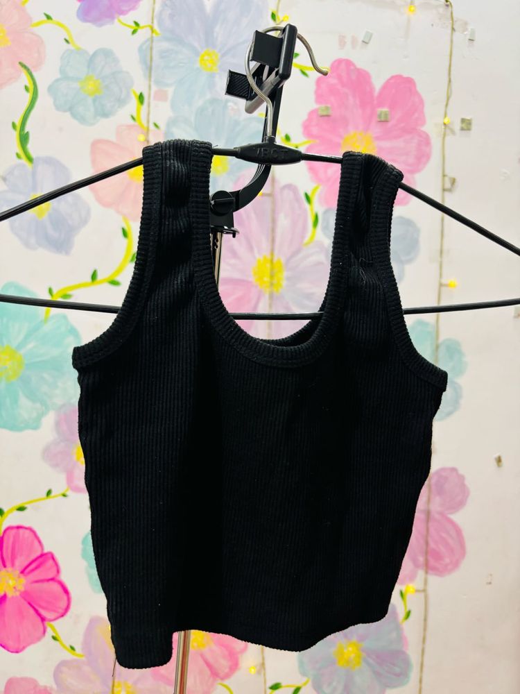 Black Ribbed Crop Tank Top