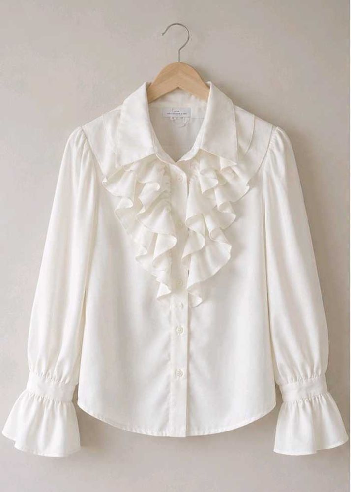 White Chiffon Ruffle Front Blouse