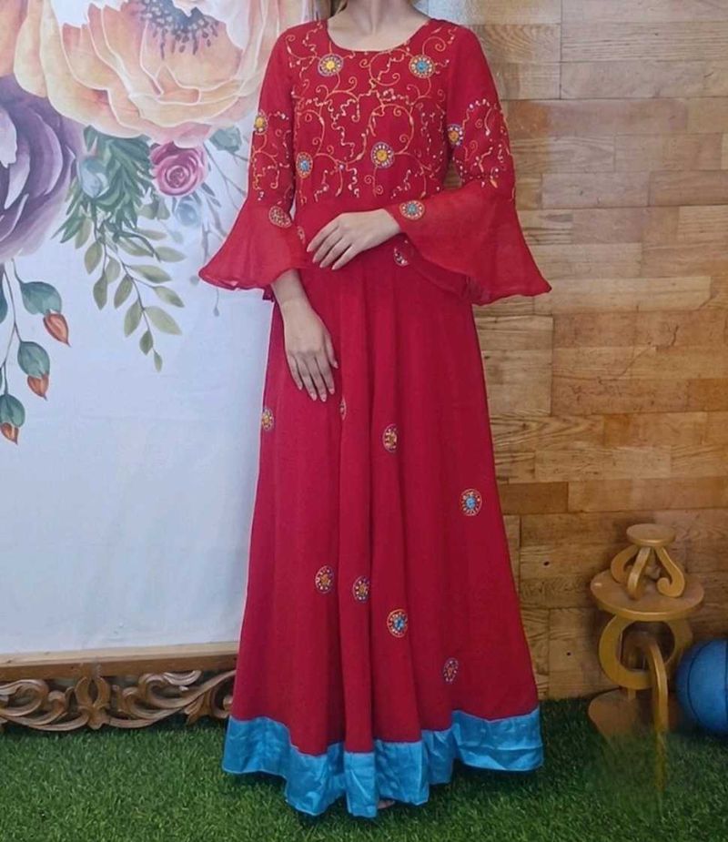 Red Embroidered Maxi Dress