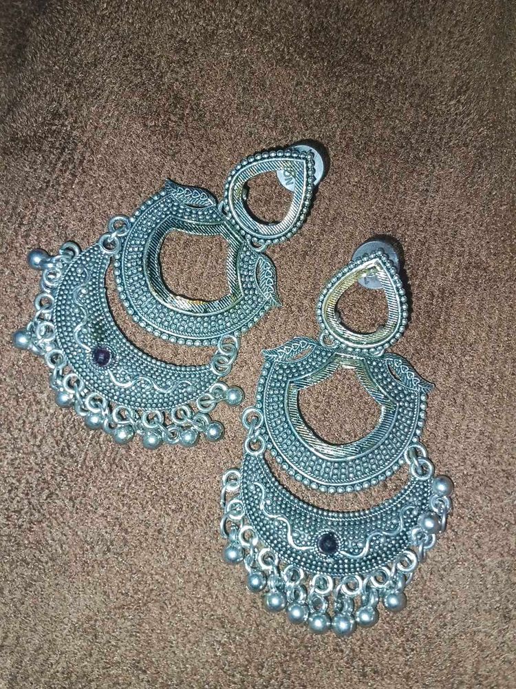 Boho Silver Jhumka Earrings
