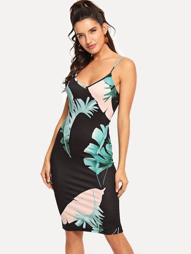 Tropical Print Bodycon Dress Size S