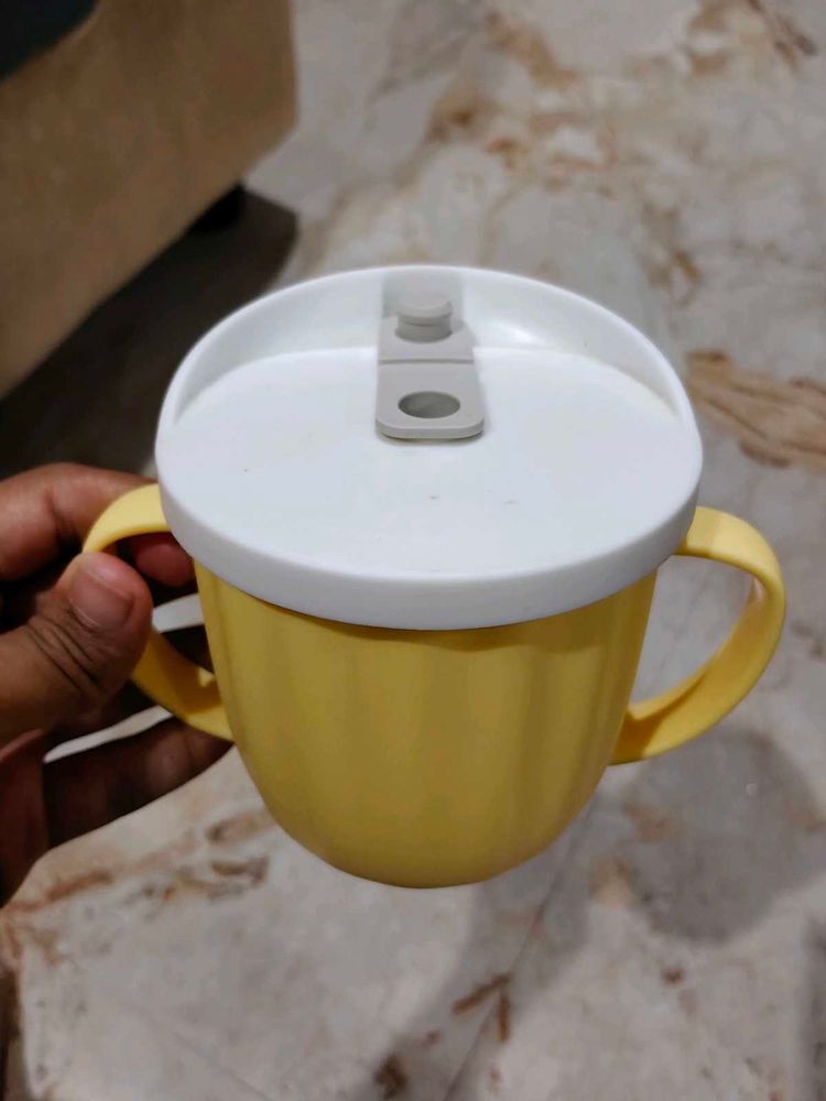Yellow Sippy Cup with Lid and straw