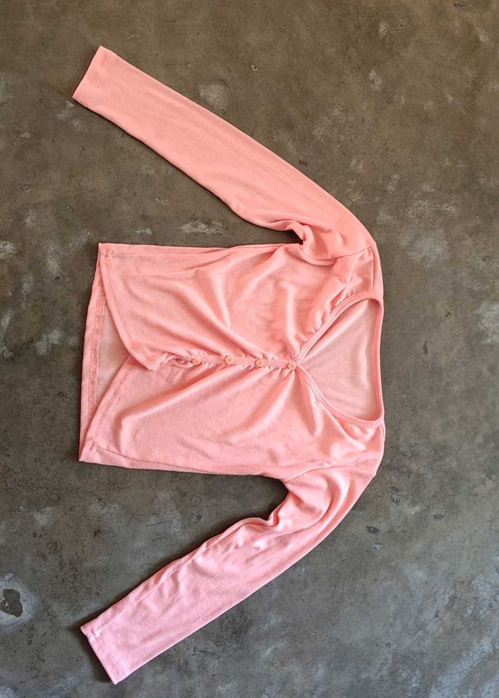 Pink Ribbed Cropped Cardigan top