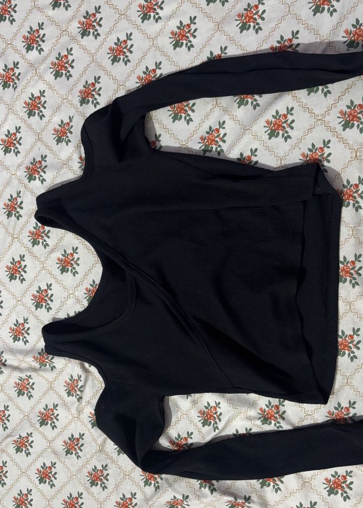 Black Ribbed Long Sleeve Top