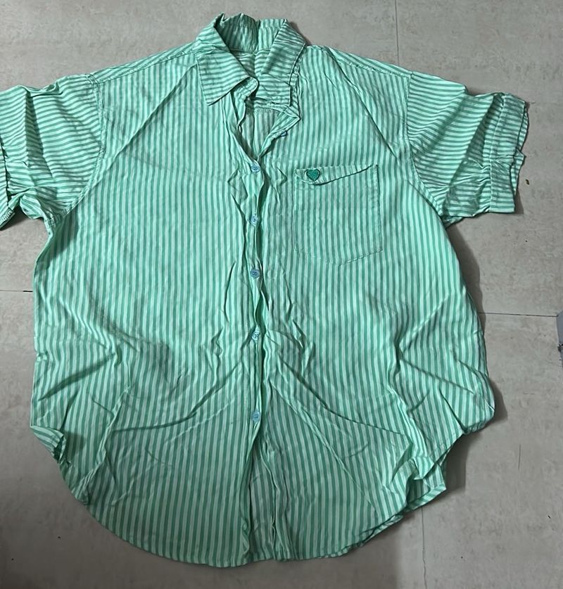 Mint Green Striped Button-Up Top