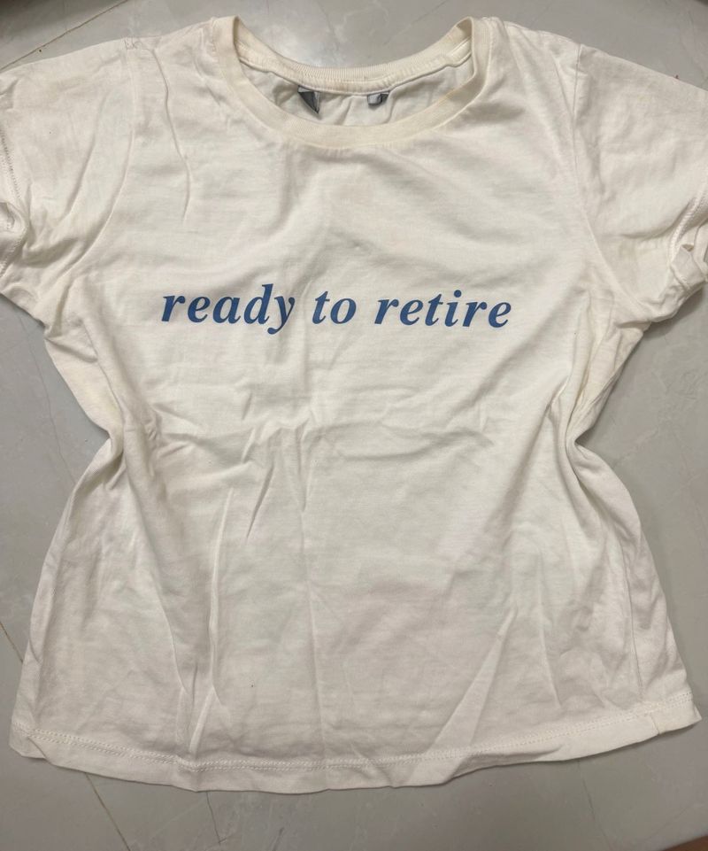 H&amp;m White "Ready to Retire" cropped T-Shirt