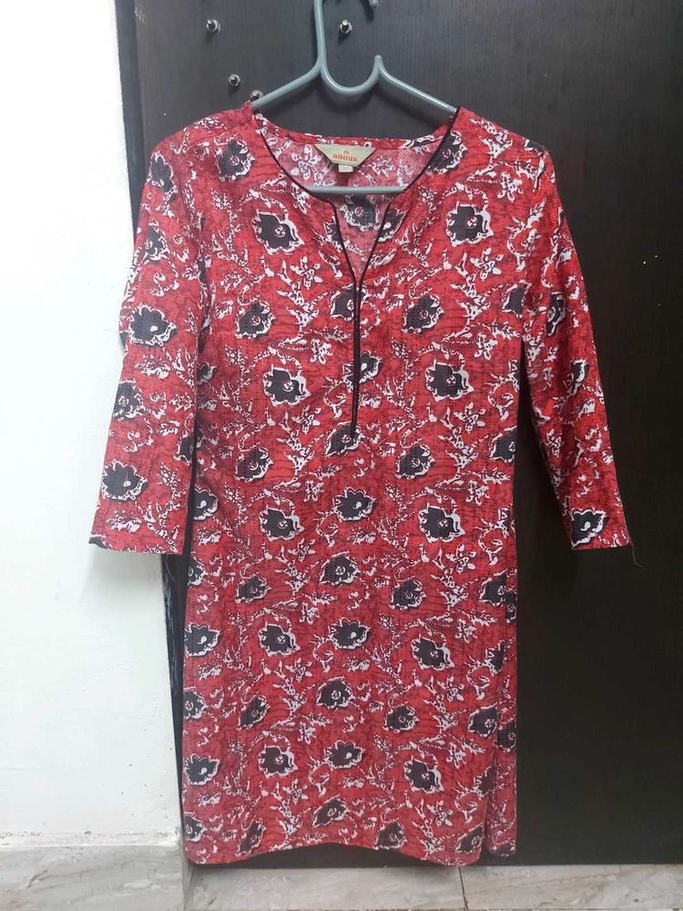 Red Floral Print Tunic Top