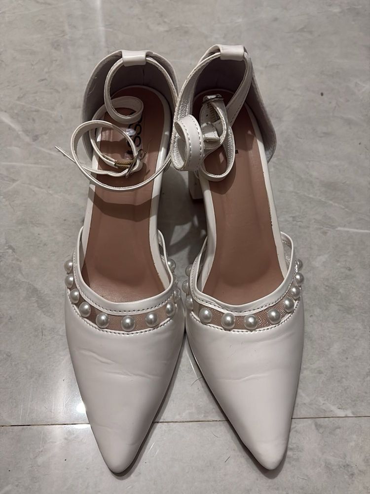 Elegant White Pearl Heels