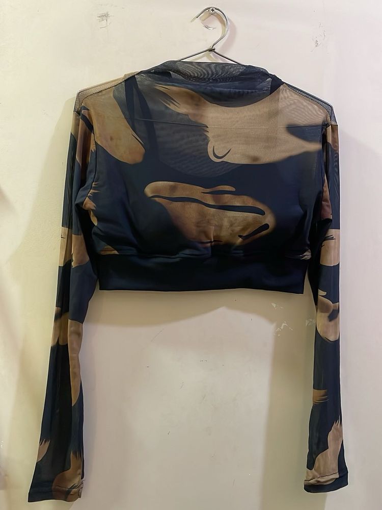 Printed Mesh Crop Top