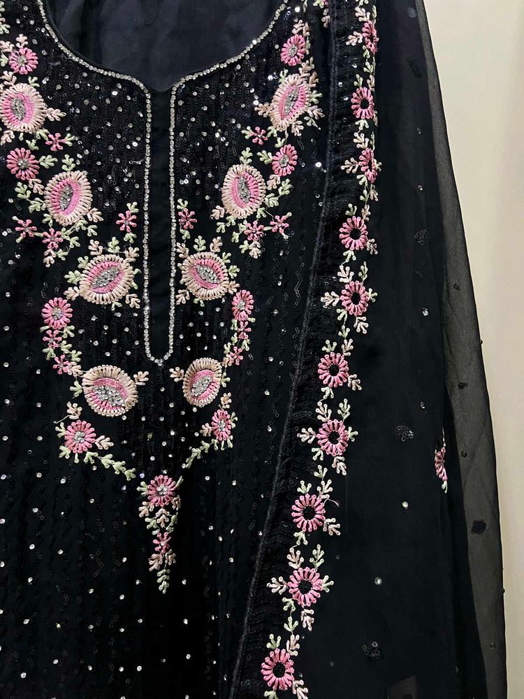 Elegant Black Embroidered suit handwork