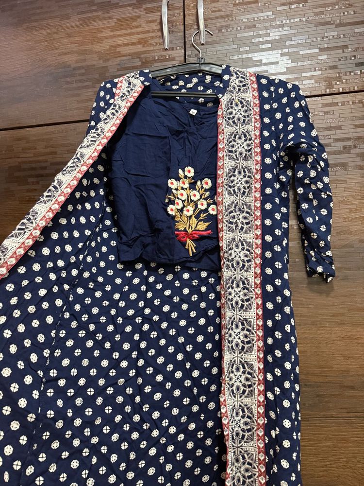 Stylish Navy Blue Printed Kurta Set