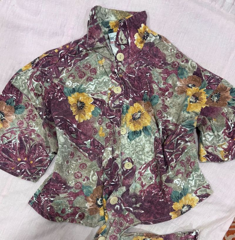 Vintage Floral Print Button-Up Shirt