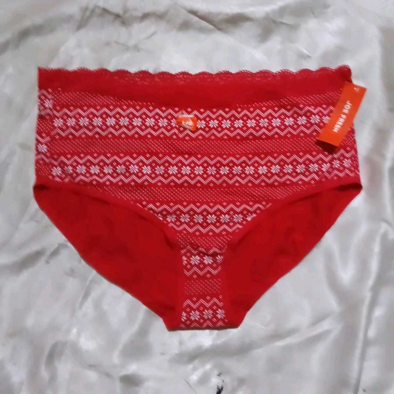 Red Patterned Briefs with Lace