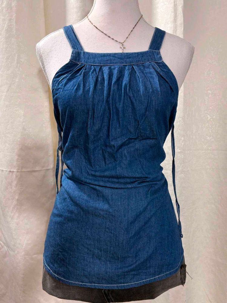 Denim Halter Neck Tank Top