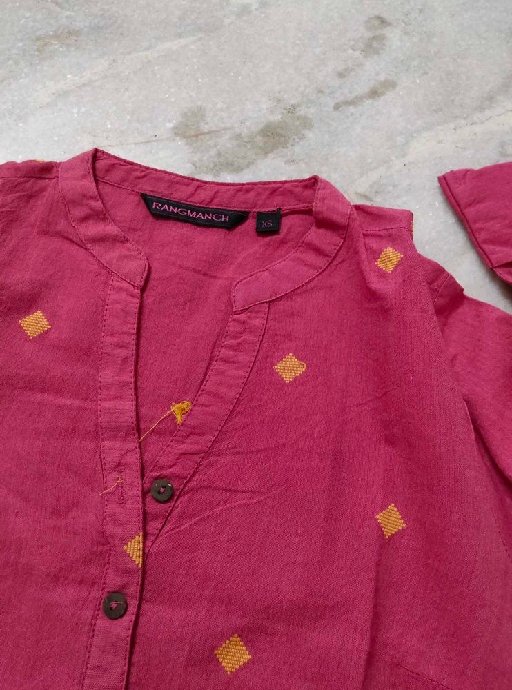 Pink Kurta with Yellow Diamond Print
