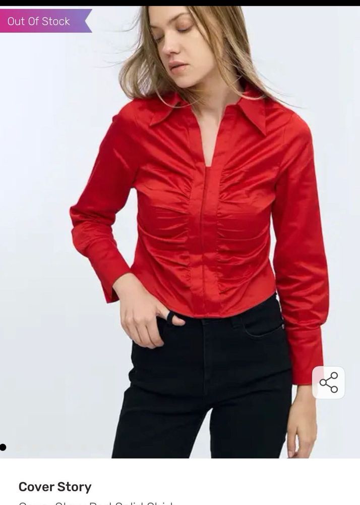 New coverstory Red Ruched Button-Up Shirt
