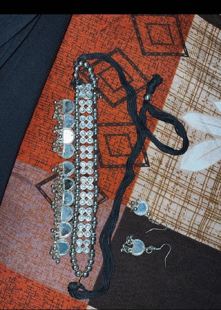Indian Oxidized Silver Necklace &amp; Earring Set