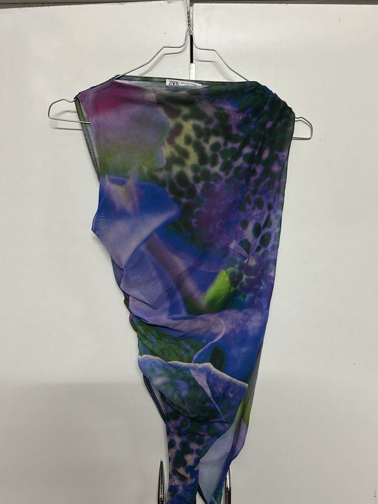 Sheer Floral Print Ruched Top