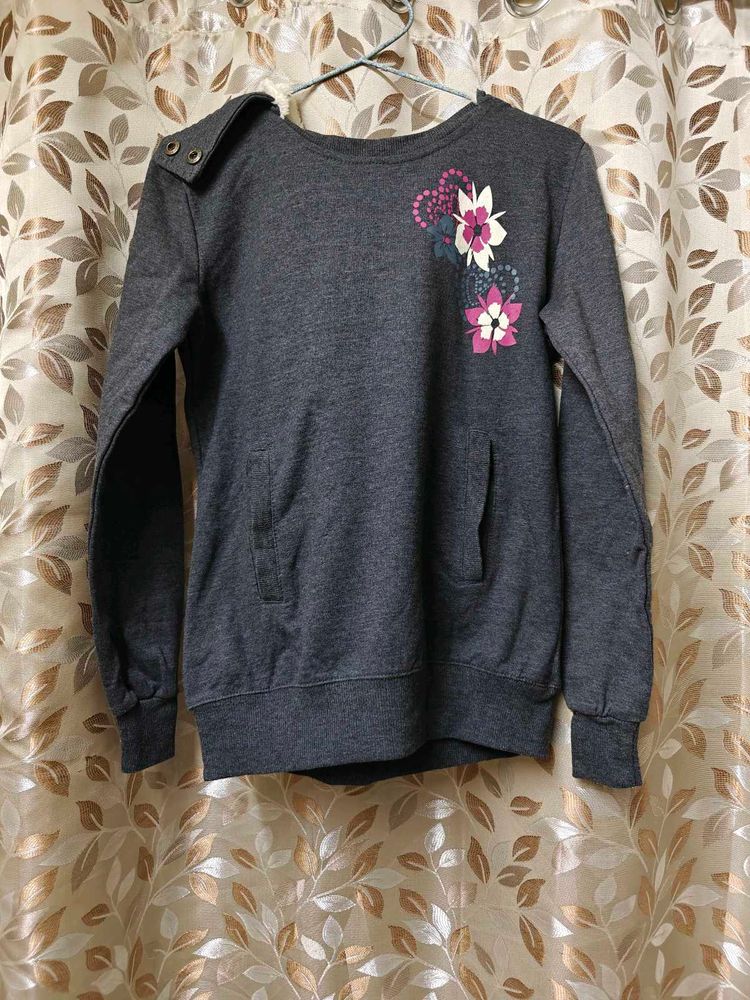 Grey Sweatshirt with Floral Detail