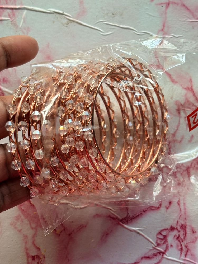 Sparkling Rose Gold Bangles Set