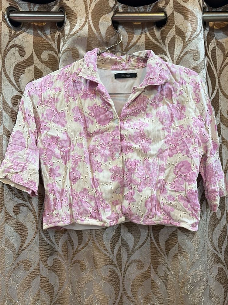 Chic Pink Floral Broderie Top